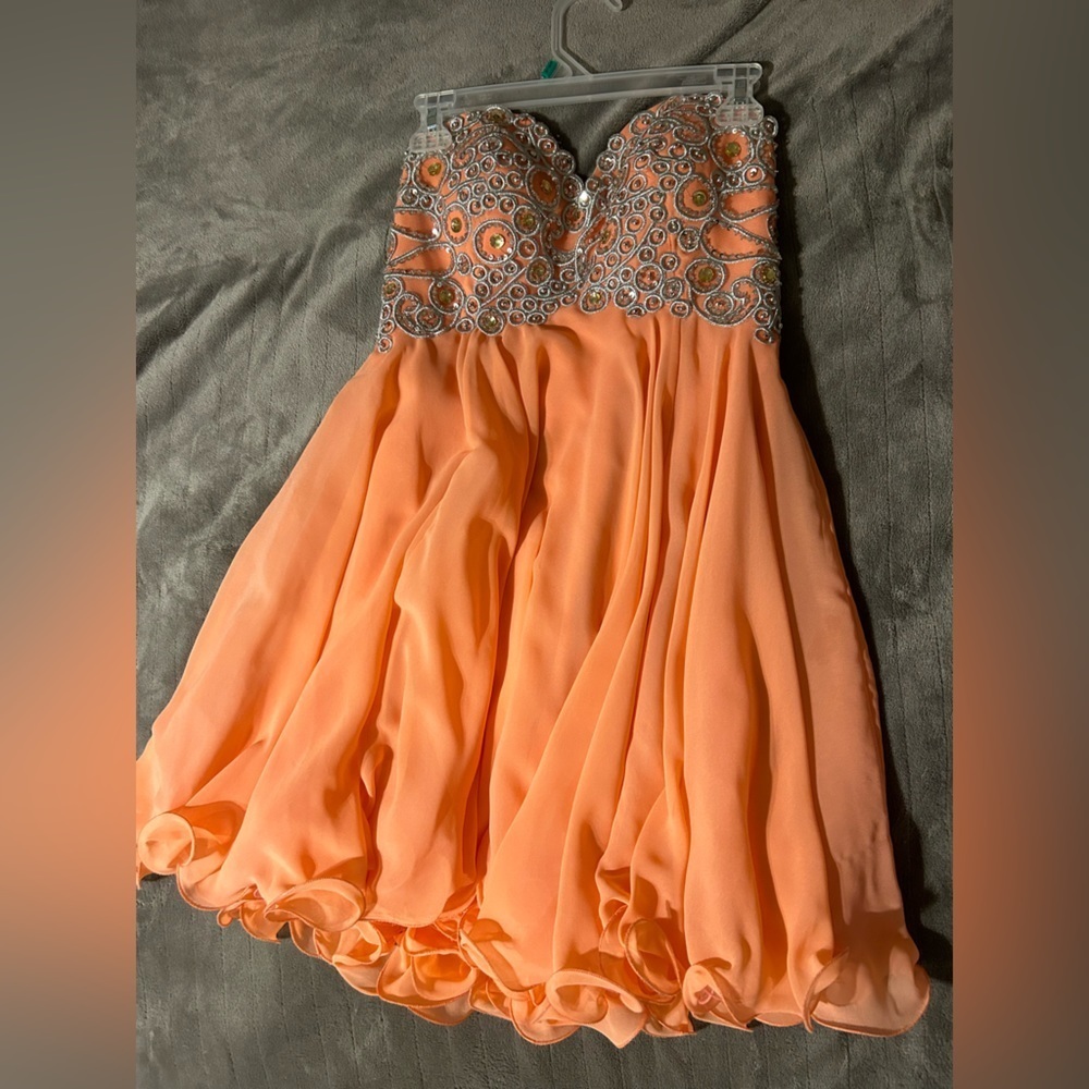 Colors dress formal peach silver strapless corset back dress w/wrap